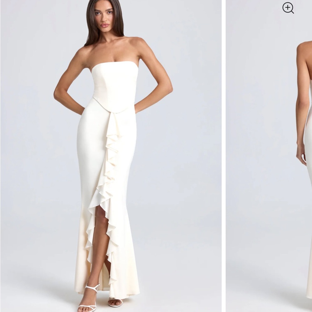 Oh Polly Tallulah BANDEAU RUFFLE-TRIM CORSET GOWN IN IVORY